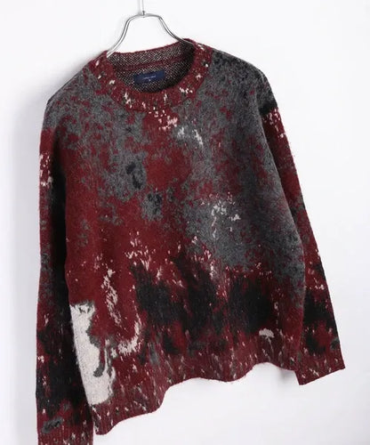 Wool-Mix Abstract Splash Stretch Crew Knit
