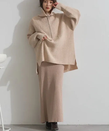 Half-Zip Long Knit Pullover