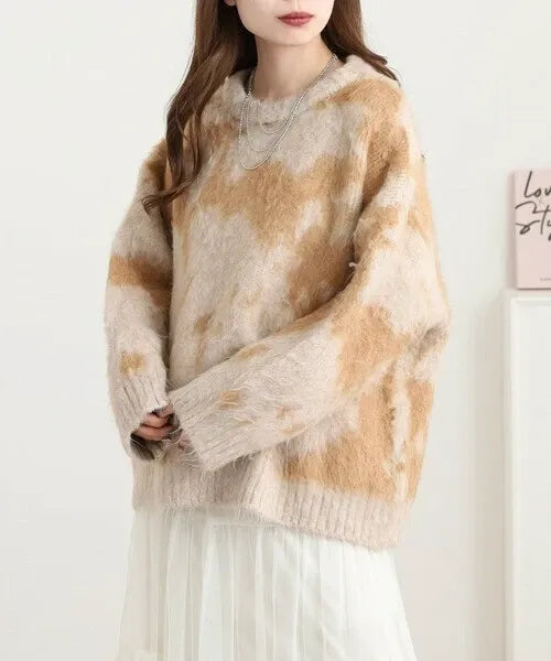 Mohair-Touch Tie-Dye Oversized Knit Pullover