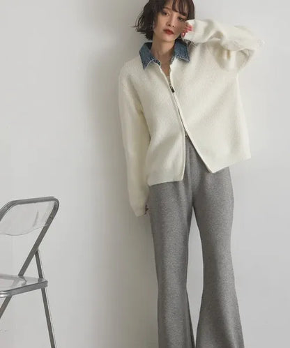 Denim Layered Zip Cardigan