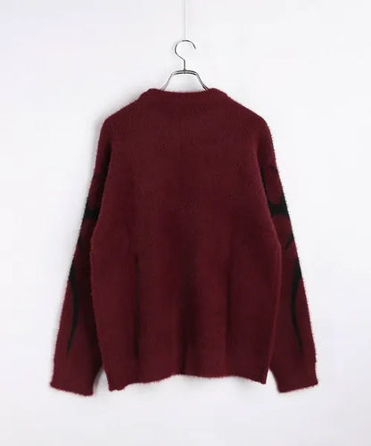 Feather Yarn Loose-Fitting Tribal Print Crew Knit