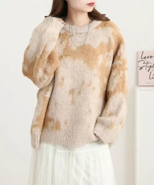 Mohair-Touch Tie-Dye Oversized Knit Pullover