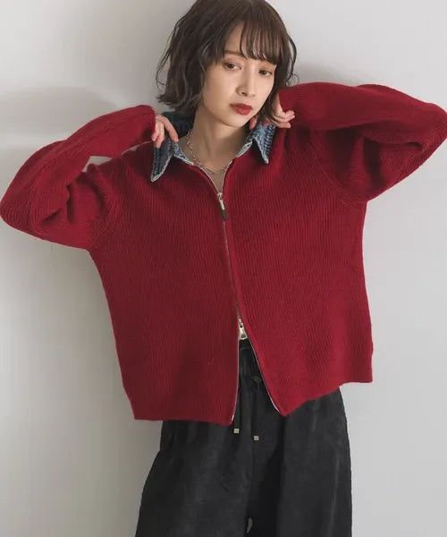 Denim Layered Zip Cardigan