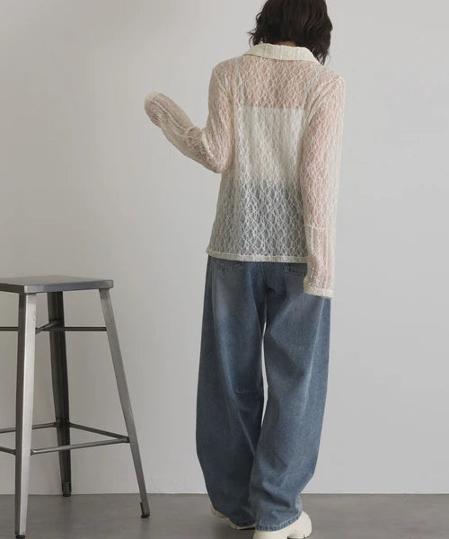 Lace Panel Front Hook Shirt Cardigan