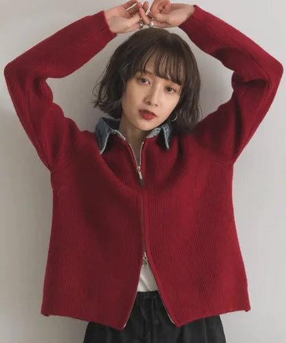 Denim Layered Zip Cardigan