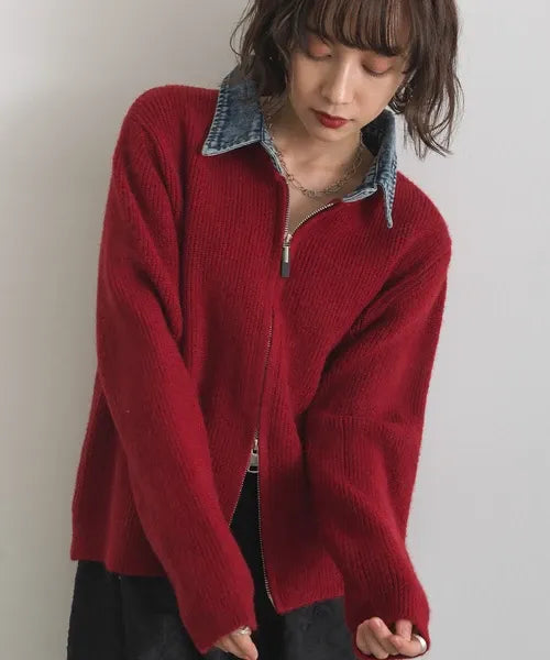 Denim Layered Zip Cardigan