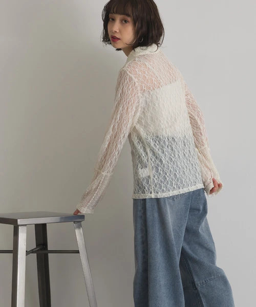 Lace Panel Front Hook Shirt Cardigan