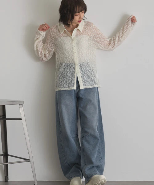 Lace Panel Front Hook Shirt Cardigan