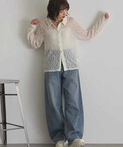 Lace Panel Front Hook Shirt Cardigan