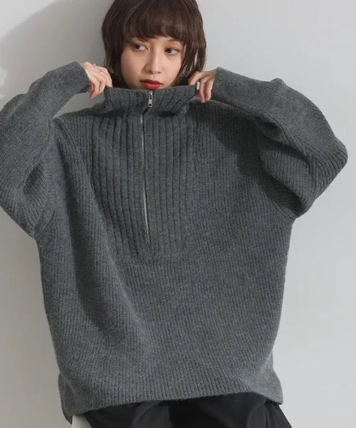 Half-Zip Long Knit Pullover