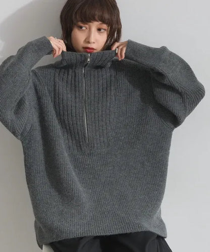 Half-Zip Long Knit Pullover