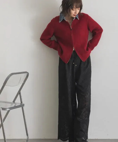 Denim Layered Zip Cardigan