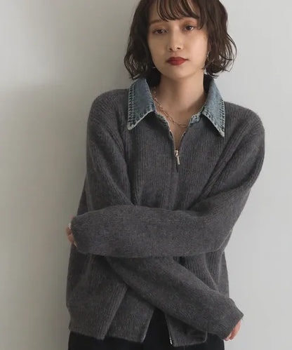 Denim Layered Zip Cardigan