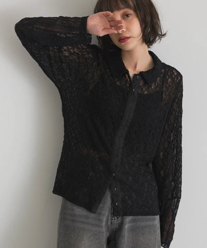 Lace Panel Front Hook Shirt Cardigan