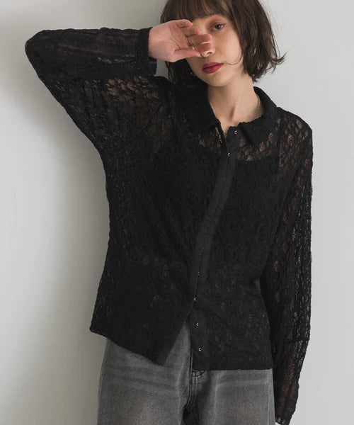 Lace Panel Front Hook Shirt Cardigan