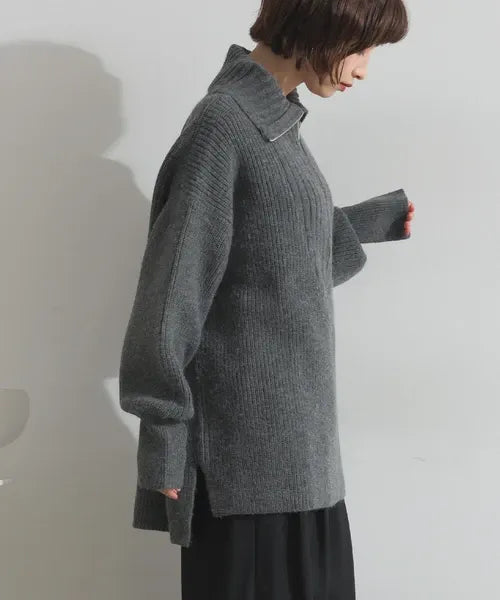 Half-Zip Long Knit Pullover