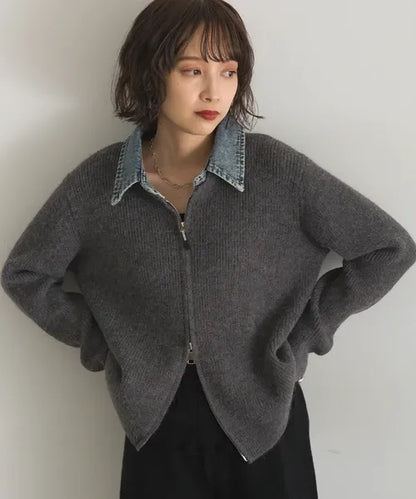 Denim Layered Zip Cardigan
