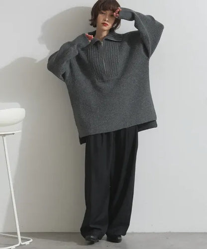Half-Zip Long Knit Pullover