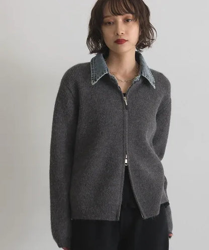 Denim Layered Zip Cardigan
