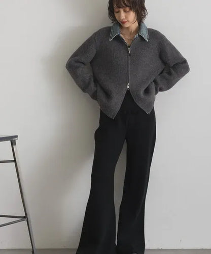 Denim Layered Zip Cardigan