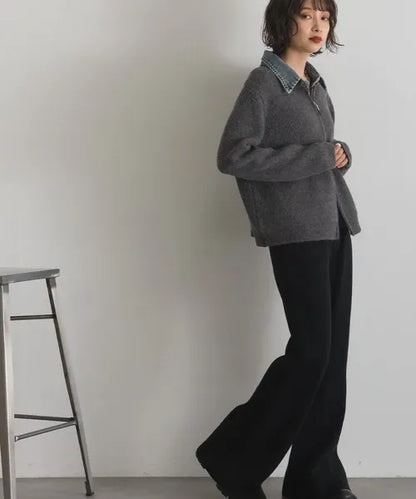 Denim Layered Zip Cardigan