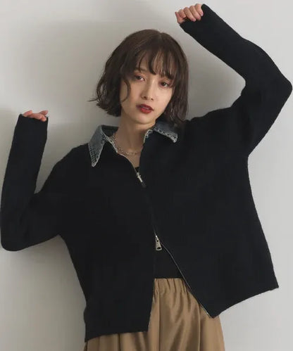 Denim Layered Zip Cardigan