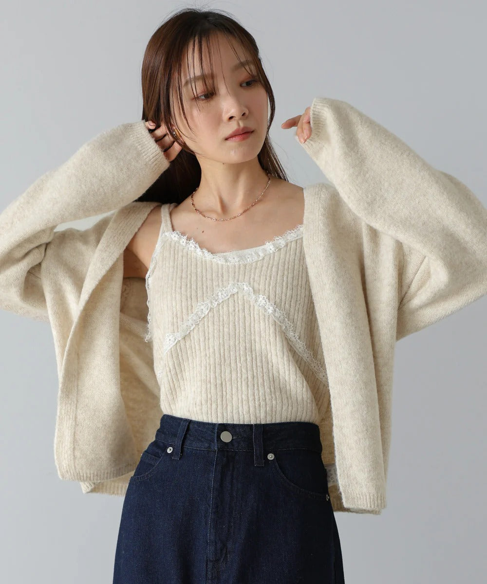 Bab Knit Lace Cami + Knit Cardigan Set