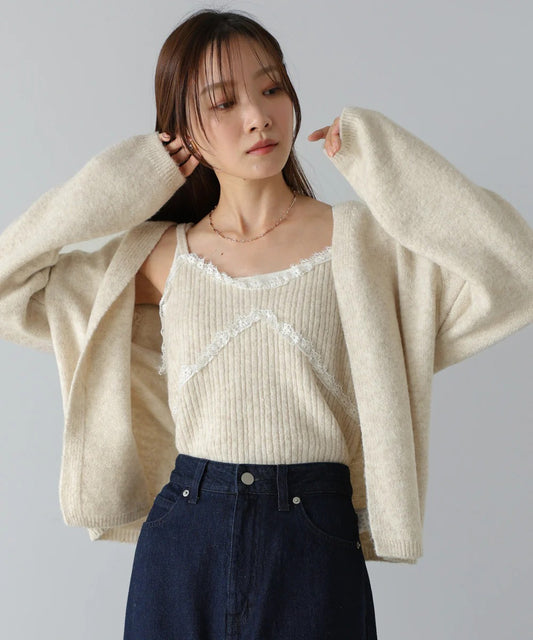 Bab Knit Lace Cami + Knit Cardigan Set
